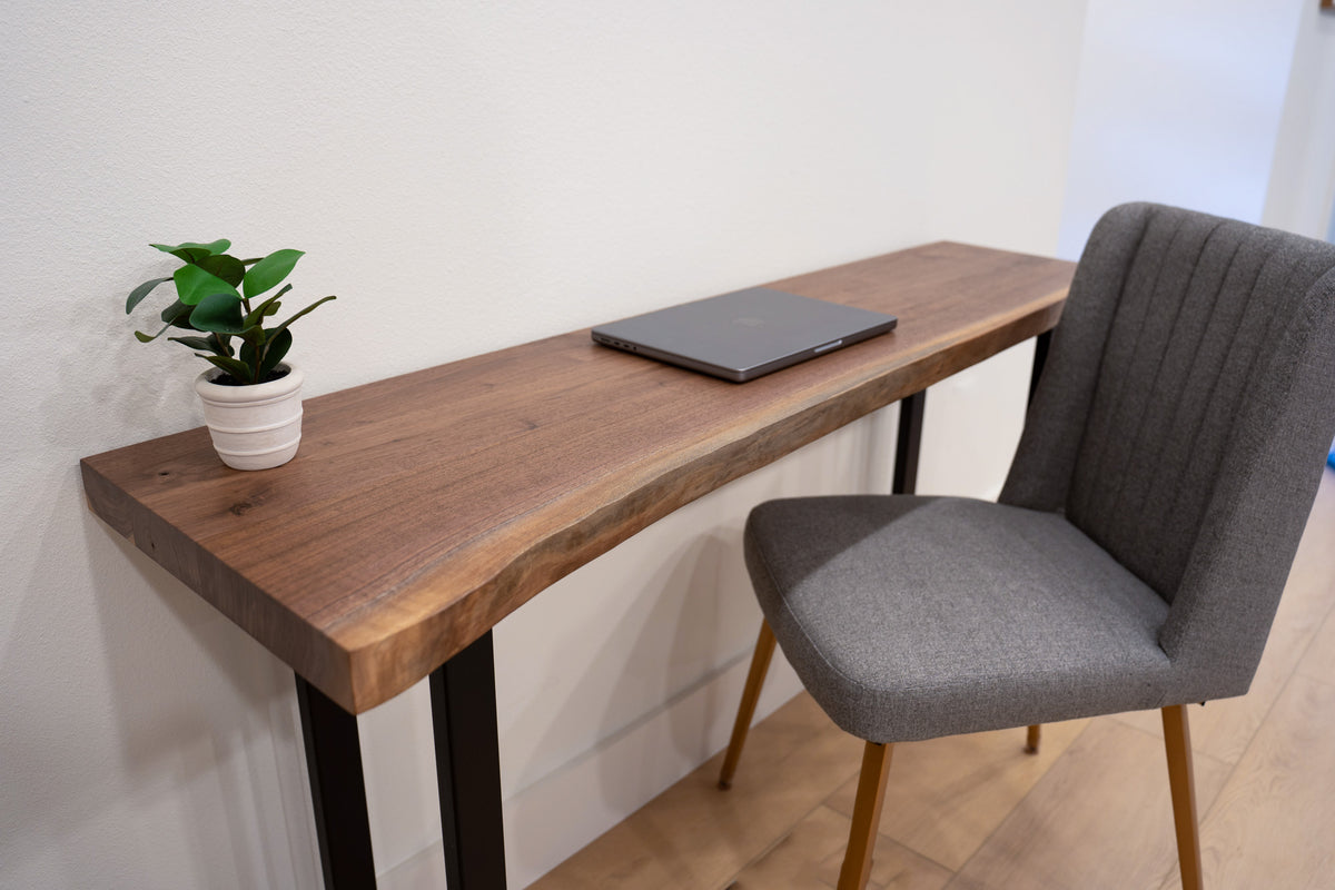 Hand Made Live Edge Narrow Desk, Modern Small Desk, Desk With Metal Legs, Skinny  Desk, Thin Desk by Brick Mill Craft Furniture