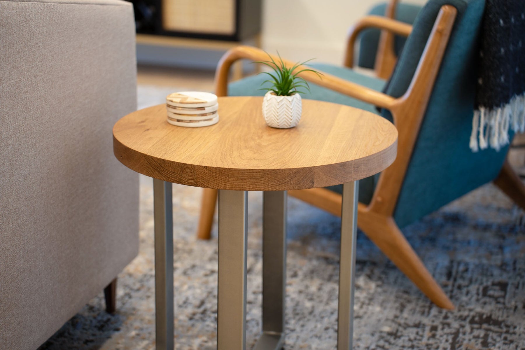 Oak Round End Table Solid Wood