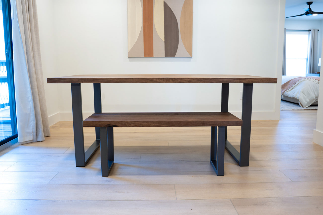 Walnut Dining Table, Large Wood Dining Room Table, Custom Walnut Harvest  Table on Steel Legs, Industrial Dining Table 