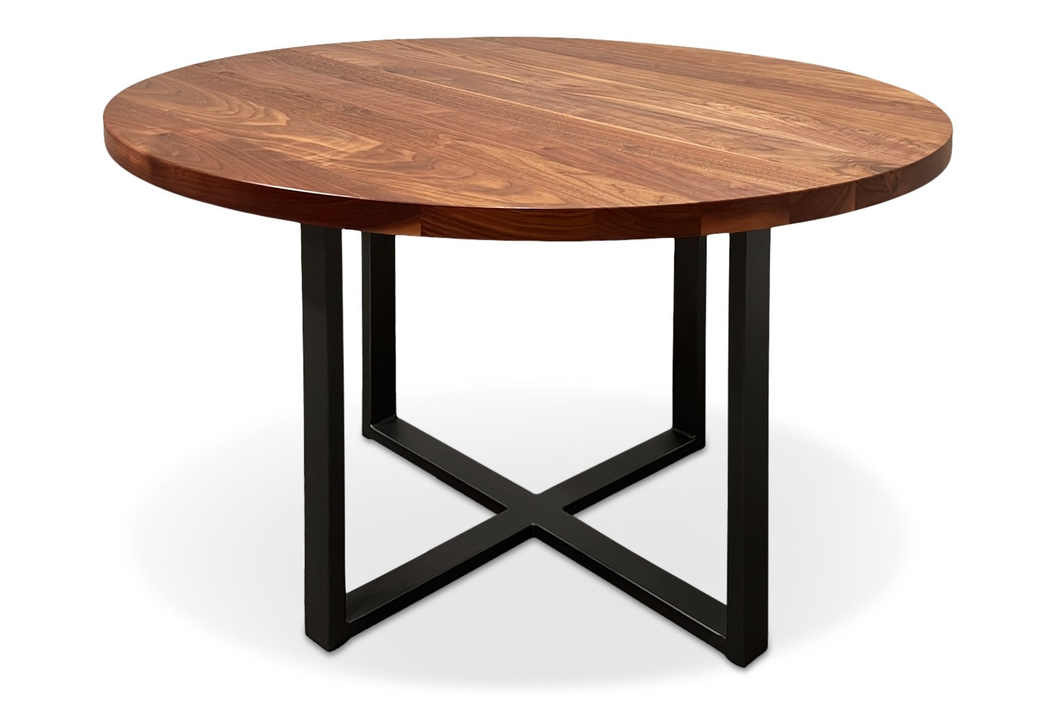 Round Solid Wood Dining Table With Metal Base